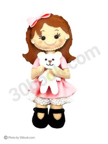 عروسک تزئینی دختر مو قهوه ای به همراه خرس